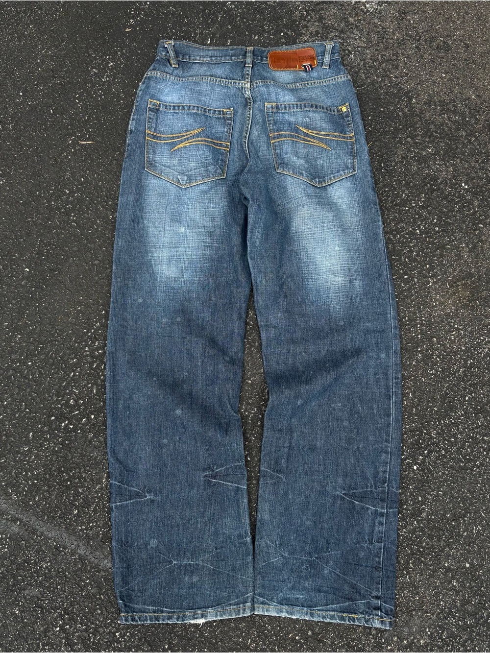 Y2K 2000s Phat Farm Blue Denim Baggy Faded Whisker Jeans Men 30x32 Skater Grunge